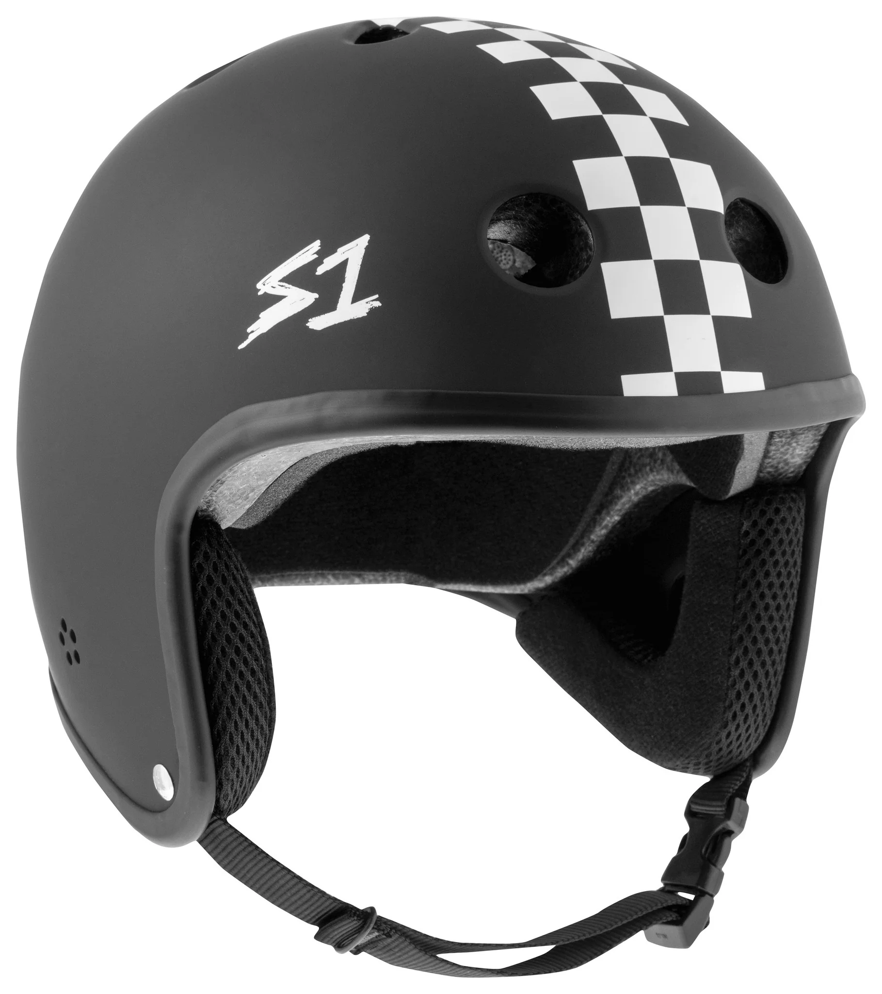 S1 Retro Lifer Helmet - Black Matte w White Checkers
