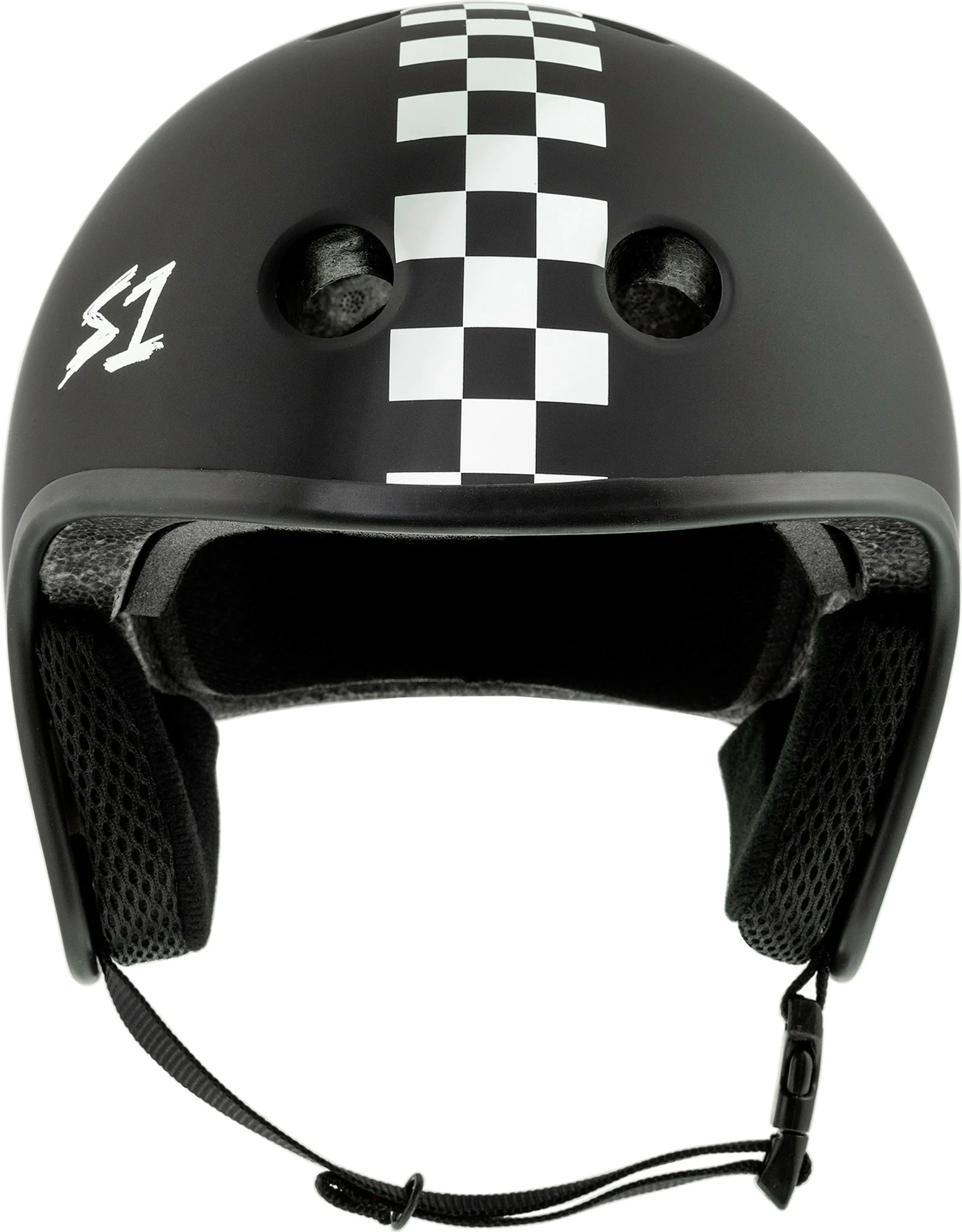 S1 Retro Lifer Helmet - Black Matte w White Checkers - Image 3