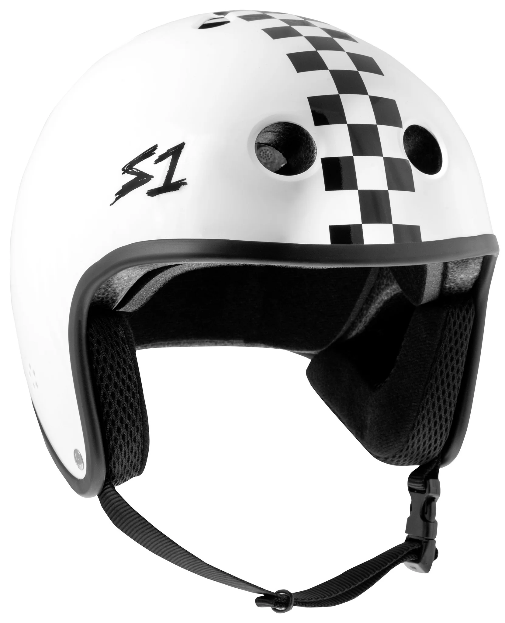 S1 Retro Lifer Helmet - White Gloss w Checkers
