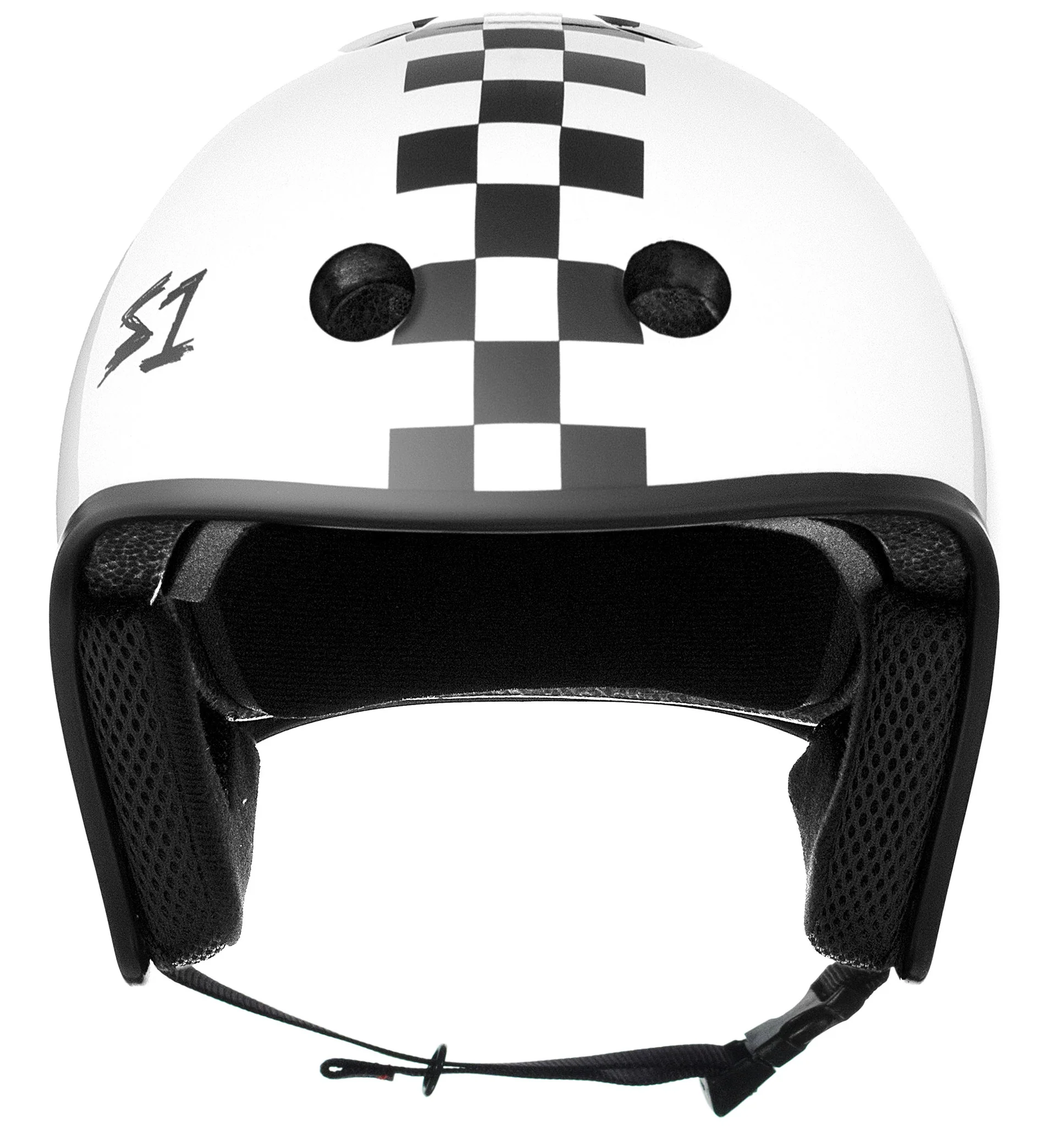 S1 Retro Lifer Helmet - White Gloss w Checkers - Image 3